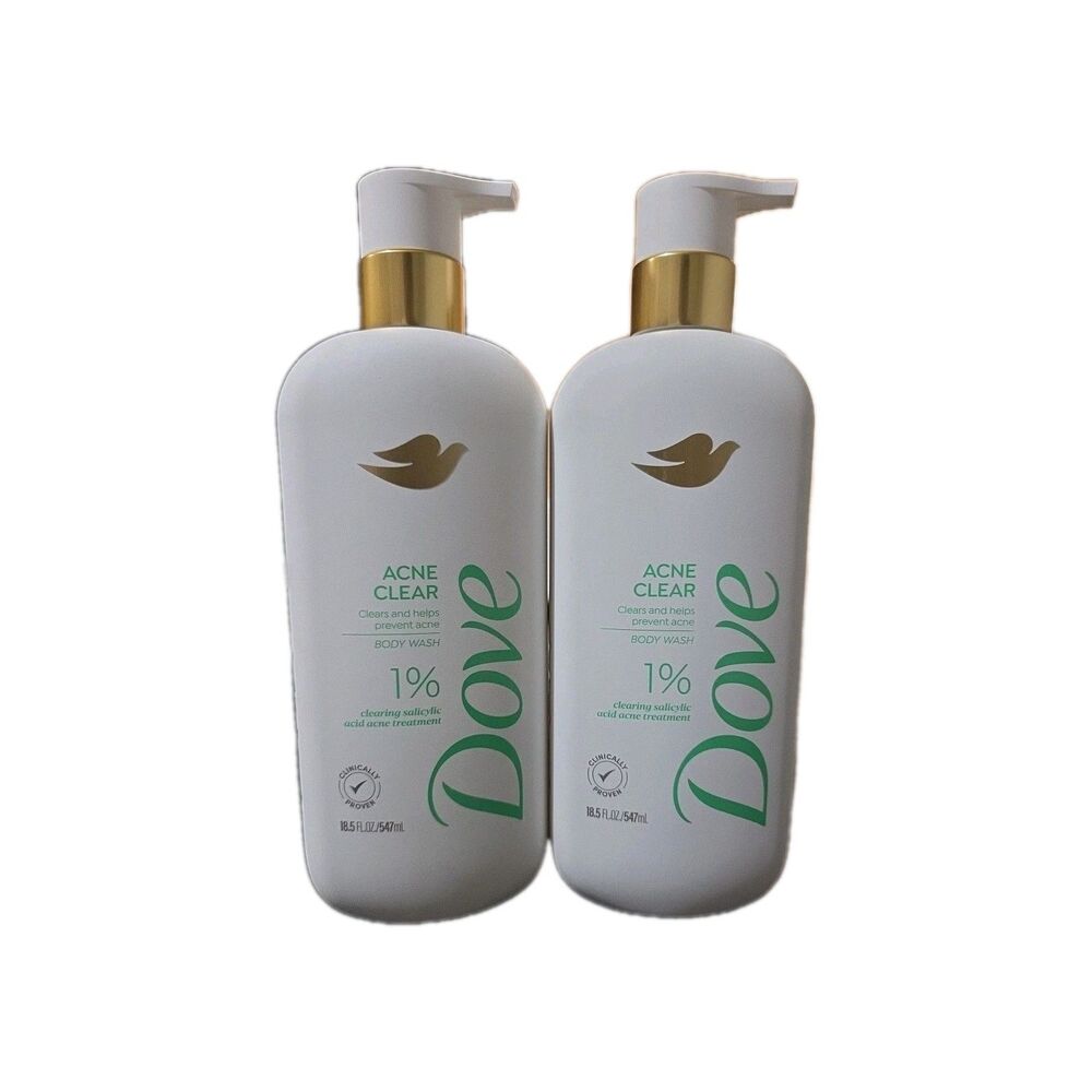 2 Dove Acne Clear Body Wash 18.5 fl oz Salicylic Acid Treatment 1% Set‎ New